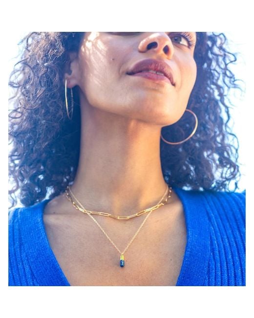 Kris Nations Metallic Chill Pill Enamel Necklace Gold Filled & Navy Blue Enamel