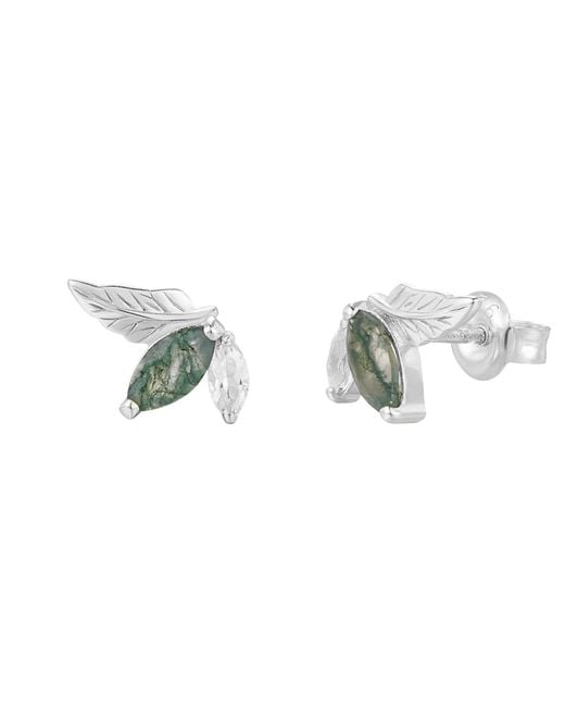 Azura Jewelry New York Metallic Verdant Moss Agate Stud Earrings Vermeil