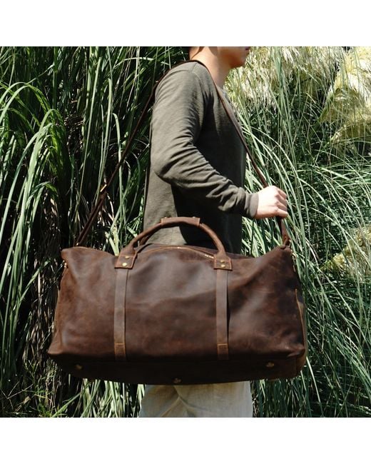 Touri Brown Genuine Leather Holdall Luggage Bag for men