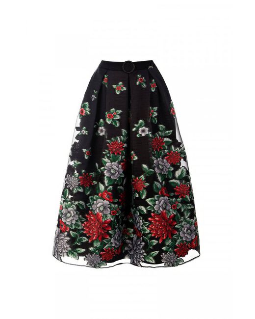 Luna Fashion House Black Embroidered Midi Skirt, Regina
