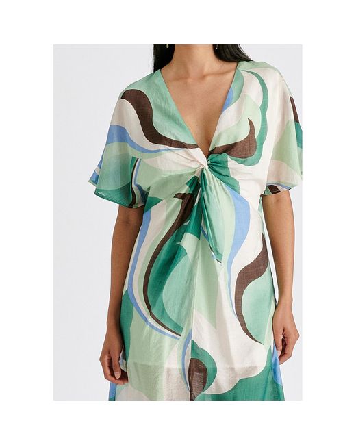 Paisie Green Retro Wave Midi Dress With Twist Detail