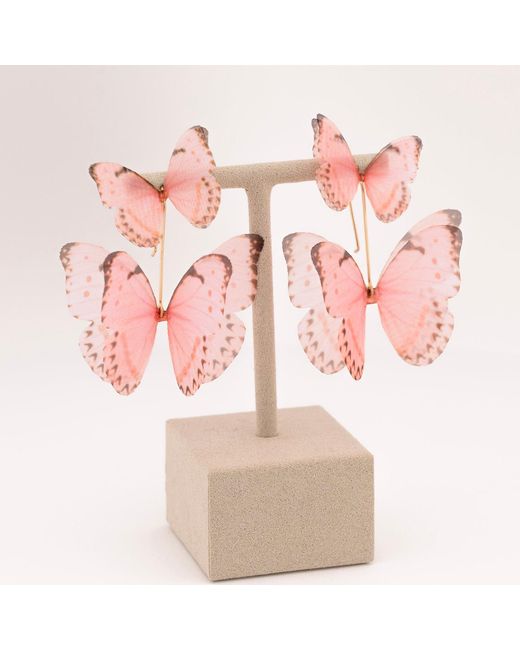Oana Savu Pink Silk Butterfly Earrings Ear Wires Lightweight Statement