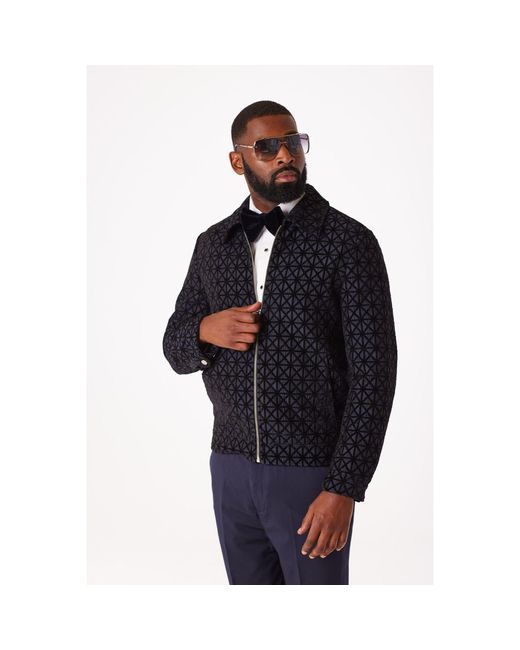 DAVID WEJ Blue Kensington Luxury Velvet Jacquard Aviator Set for men
