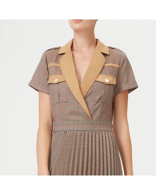 Smart and Joy Brown Prince Of Wales Fabric Pleated Dress