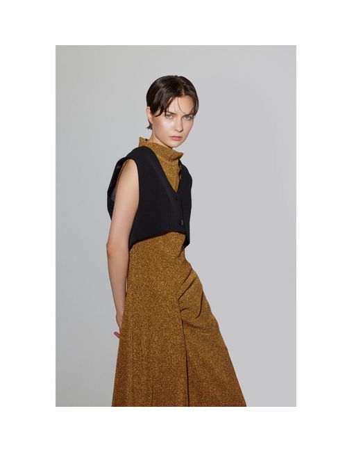 Julia Allert Brown Evening Metallic Knit Sleeveless Long Dress