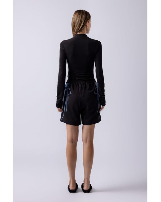 Lendrop Studios Black Leiko Crepe Long Embroidered Shorts