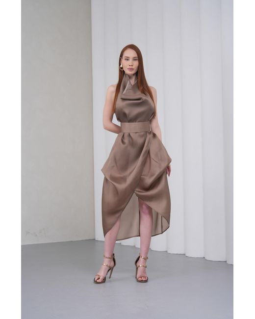Lumina Eligma Brown Neutrals Silhouette Halter Dress