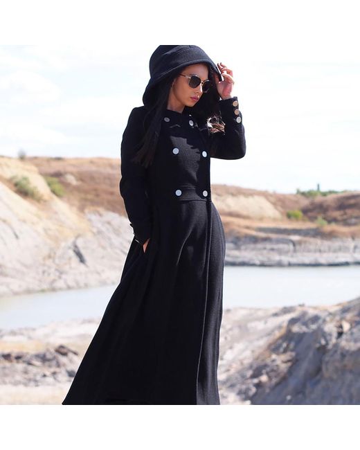 Adrenaline Fashion Blue Wool Long Coat With Hood – Elegant Winter Double-Breasted Coat