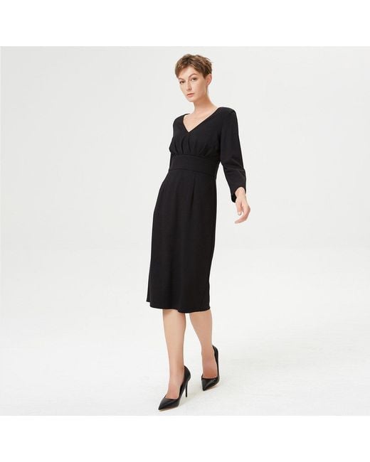 Smart and Joy Blue Adjusted V -Neck Dress And Folds On Chest