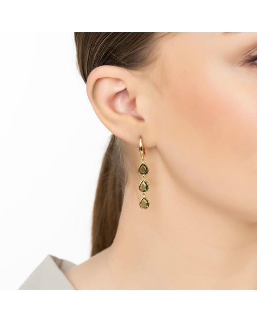 Latelita London Metallic Sardinia Triple Teardrop Earrings Gold Peridot