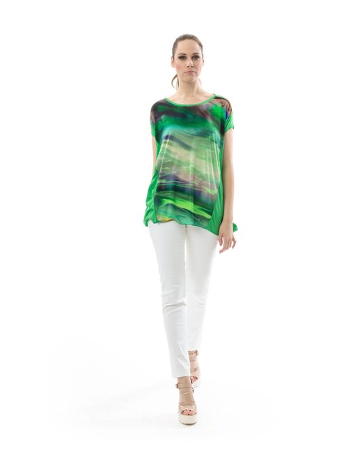 Conquista Green Print Detail A Line Top