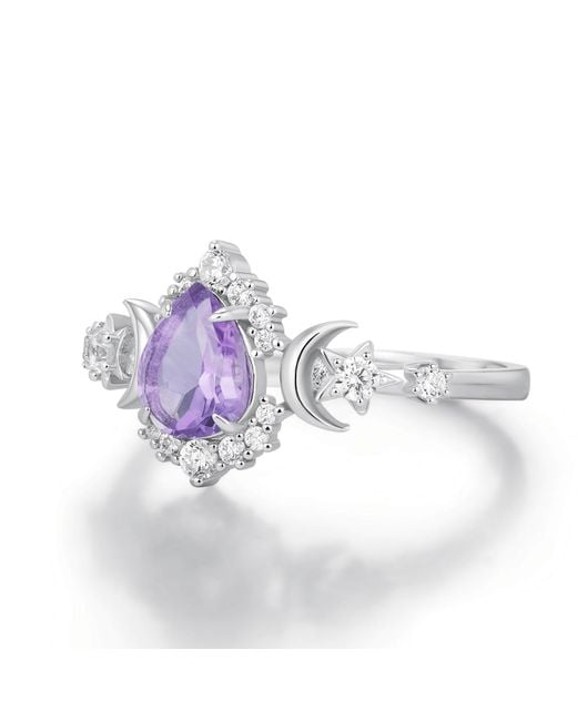 Azura Jewelry New York Purple Galactic Pear Cut Amethyst Ring Vermeil