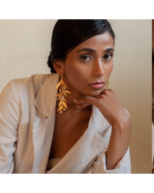 Dhwani Bansal Metallic Isaro Chandelier Earrings With Baroque Pearls