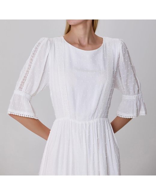 Smart and Joy White Plumeti Chiffon Babydoll Low-Cut Back Short Dress