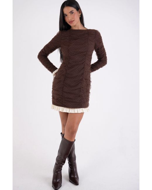 Amy Lynn Brown Edie Polka Swiss Dot Ruffle Hem Mini Dress