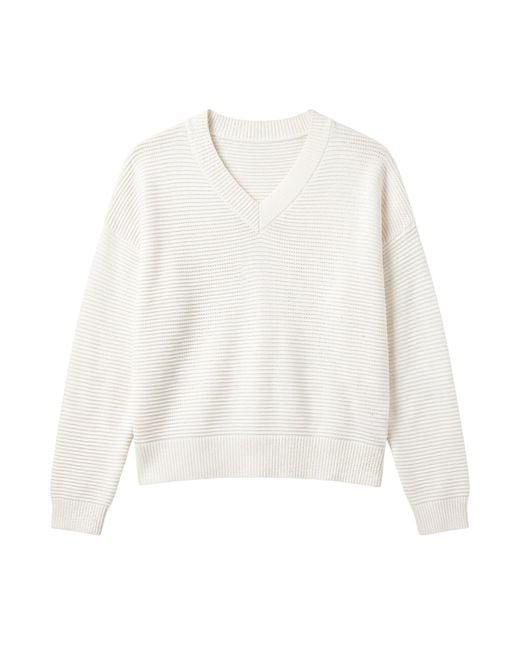 Brodie Cashmere White Rippled Stitch V Neck
