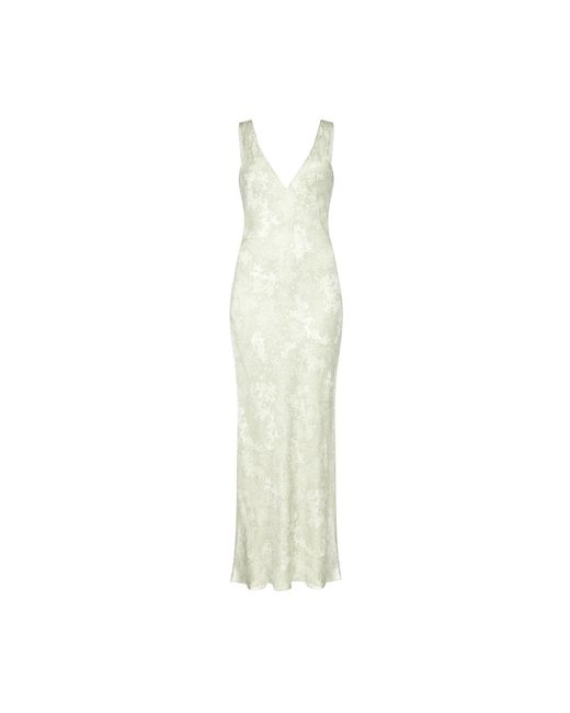 Lily Rou White Neutrals Silk Coral V Neck Maxi Slip Dress