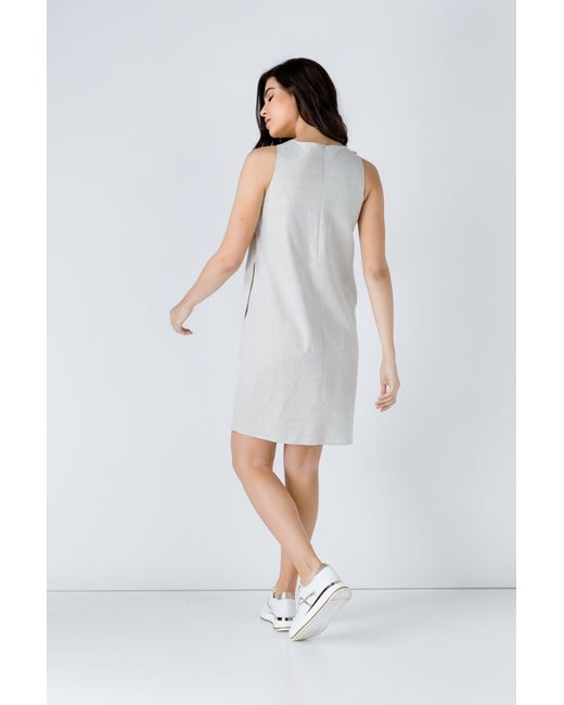 Conquista White Neutrals Linen Sand Colour Sleeveless Sack Dress
