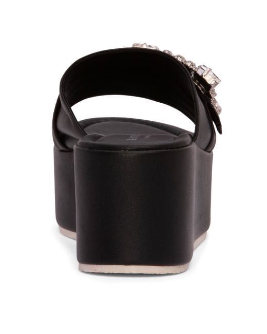 Beautiisoles by Robyn Shreiber Made in Italy Black Dita Leather Comfortable Wedge Sandal Espadrille Slide With Jewelry For Elegant Work & Evening