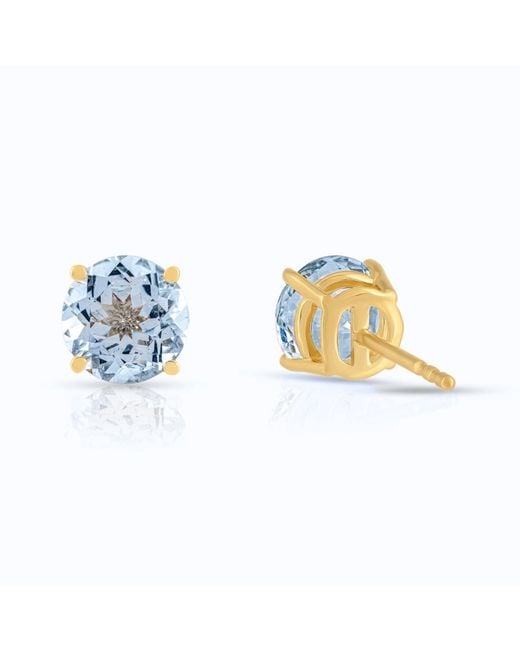 AVJD NEW YORK Blue Solid Round Natural Aquamarine Two Carat Total Weight Stud Earrings