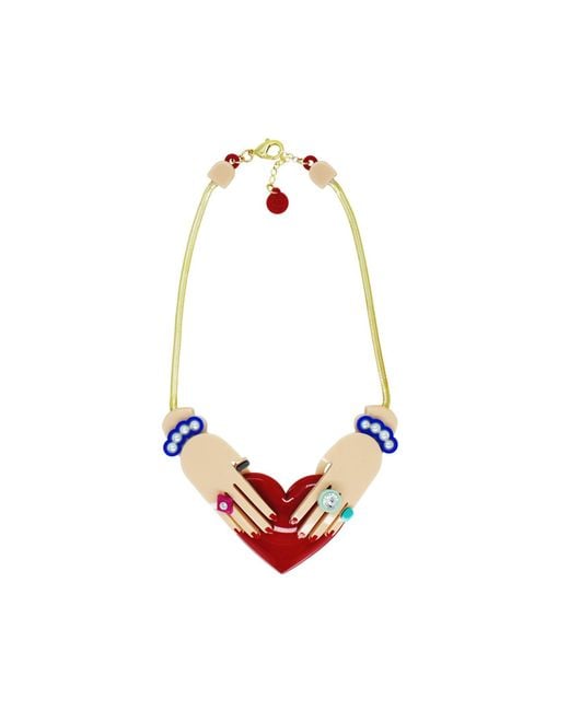 Gissa Bicalho Multicolor Handmade Acrylic Chocker Necklace Hands And Heart