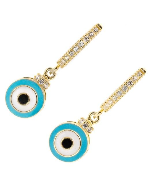 Ebru Jewelry Blue Enamel Evil Eye Plated Earrings