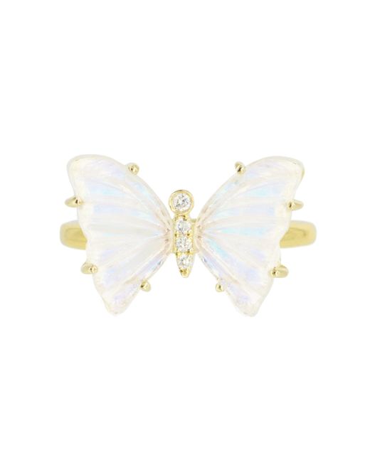 KAMARIA White Moonstone Butterfly Ring With Diamonds