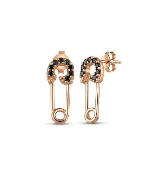 Spero London White Rose Sterling Jewelled Mini Safety Pin Stud Earrings