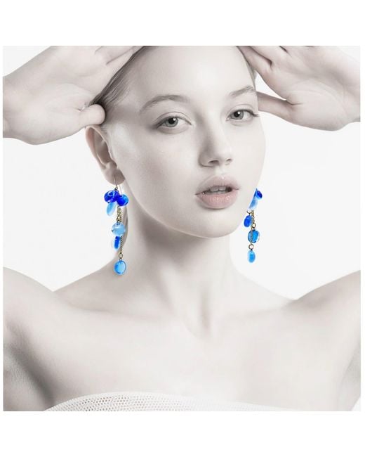Laura Daili Blue Ocean Glass Cluster Earrings