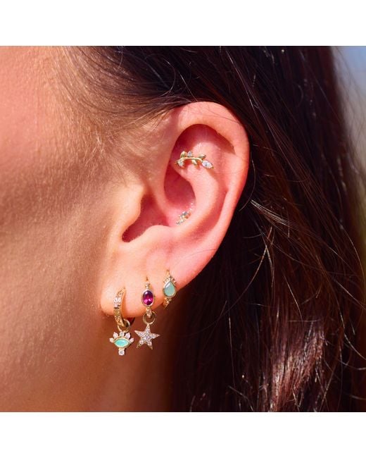 Zohreh Metallic Amazonite Boho Huggie Hoop Earring Pair 9K