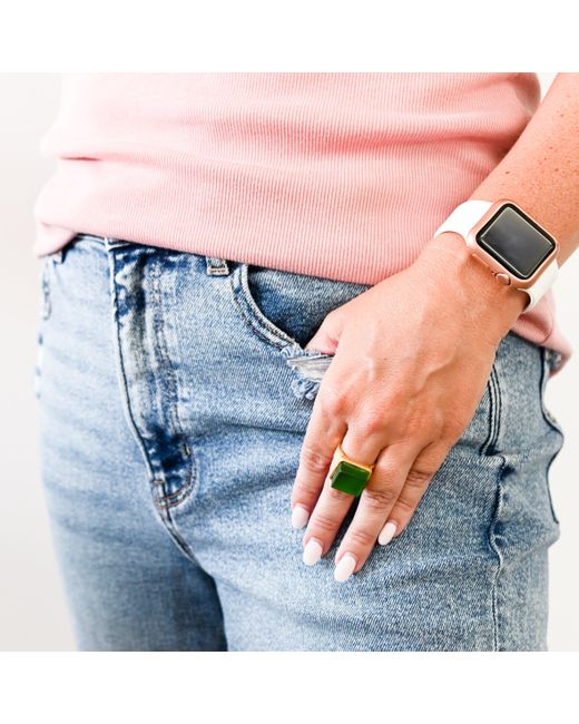 Smart Glass Jewelry Yellow Recycled Wine Bottle Cube Ring Pine