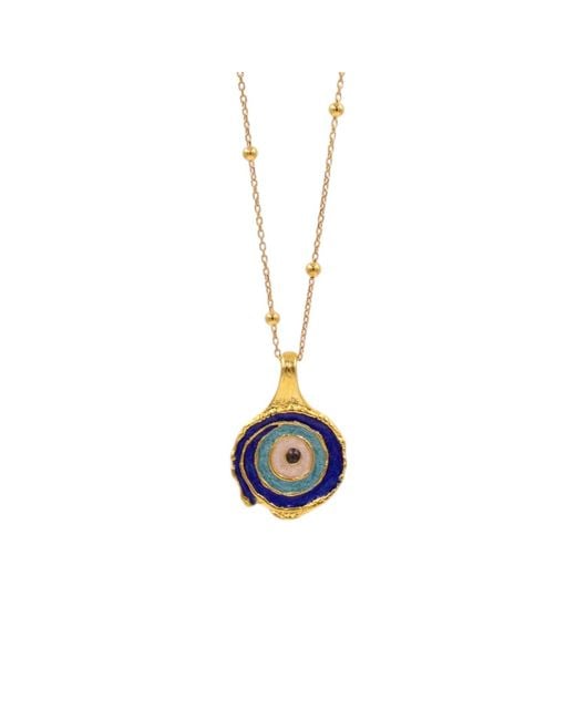 1610Istanbul Blue Medusa Evil Eye Enamel Necklace