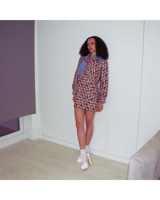 Couture to Your Door Blue Tapestry Abstract Cropped Art Deco Jacket