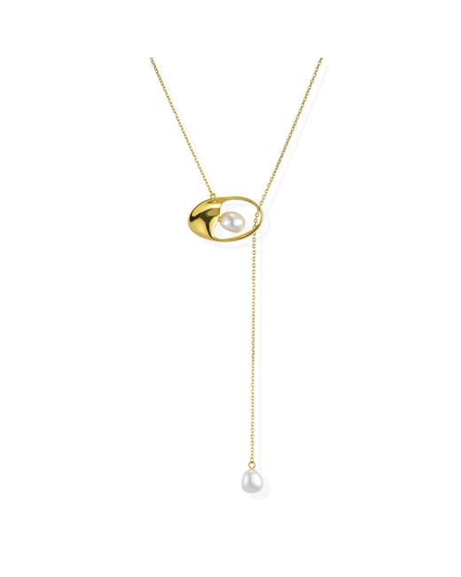 Lait & Lune Metallic Talise Pearl Lariat Necklace