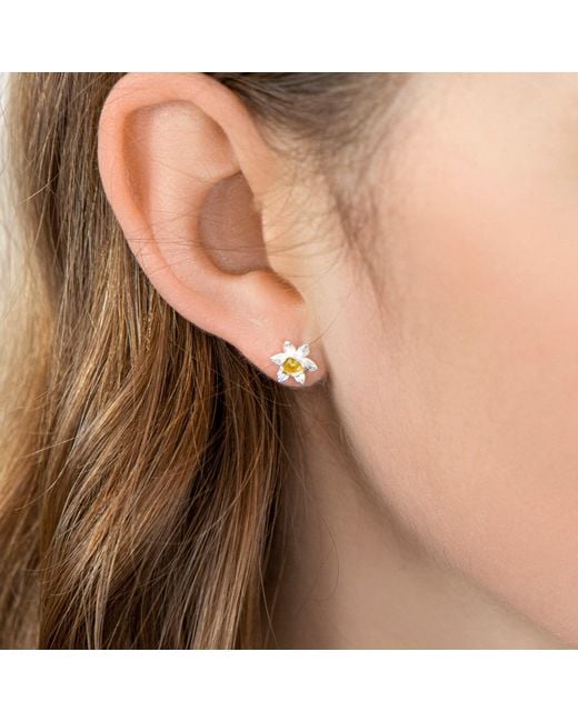 Isla Silver Metallic Sterling & Daffodil Stud Earrings