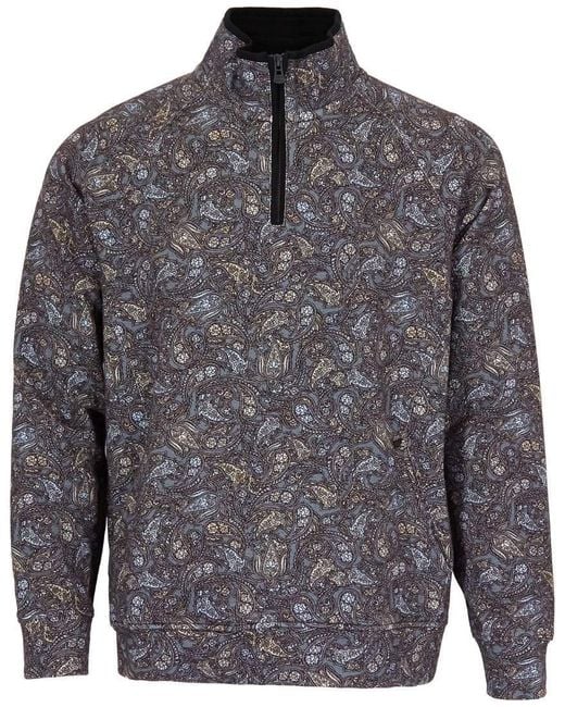 Lords of Harlech Gray Craig Madrid Paisley Quarter-Zip Sweater for men