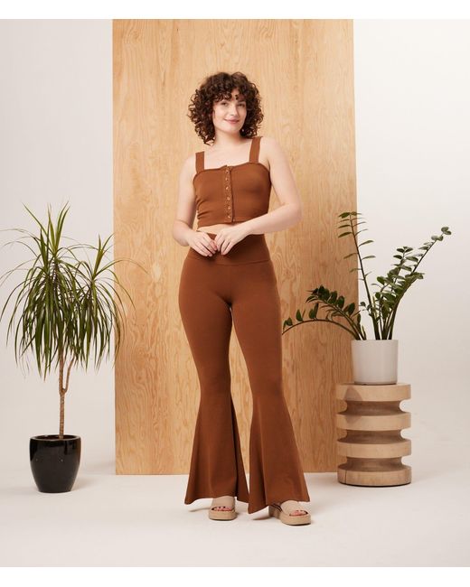 Known Supply Brown Cropped Button Tank