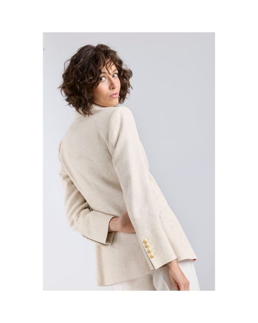The Extreme Collection White Neutrals Sand Linen Tailored Blazer Sofia