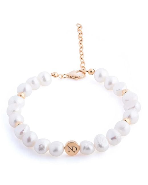 N'damus London White Nacre & Ivory Baroque Pearl Bracelet With Button