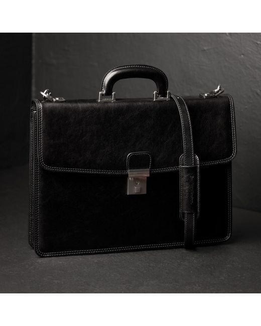 Time Resistance Black Leather Briefcase for men