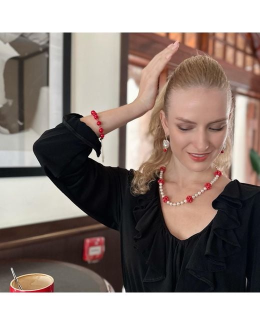 Farra Red Holiday Gift Bamboo Coral Adjustable Bracelet