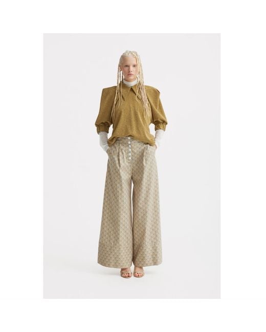 Julia Allert Natural Neutrals Button Front Palazzo Trousers – Printed