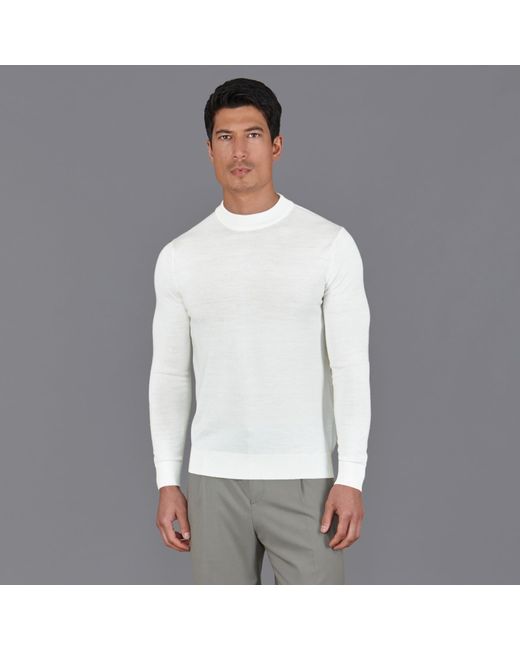 Paul James Knitwear White Extra Fine Merino Marco Narrow Mock Turtleneck Jumper for men