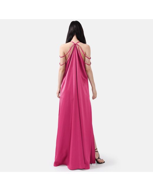 Kargede Pink Satin Maxi Dress – Long Designer Slip Gown
