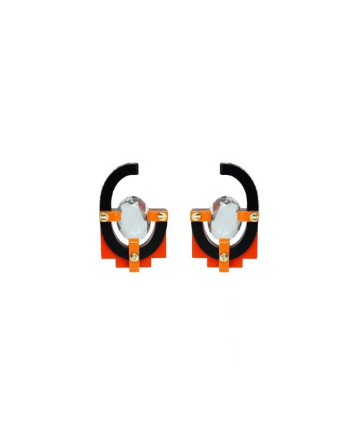 Gissa Bicalho Multicolor Handmade Acrylic Earring With Oval Cut Stone