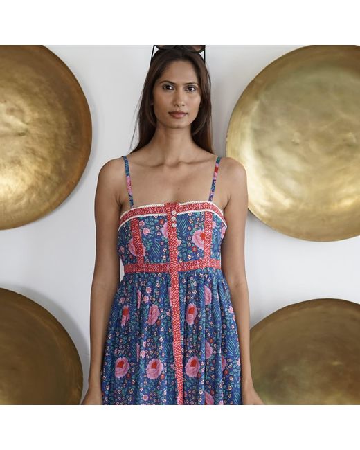 La Mandarine Blue Floral Summer Maxi Dress With Pockets, Lucky