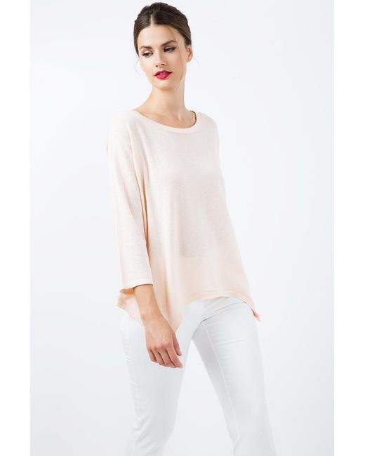 Conquista Pink Knit Cotton Top With An Uneven Hemline