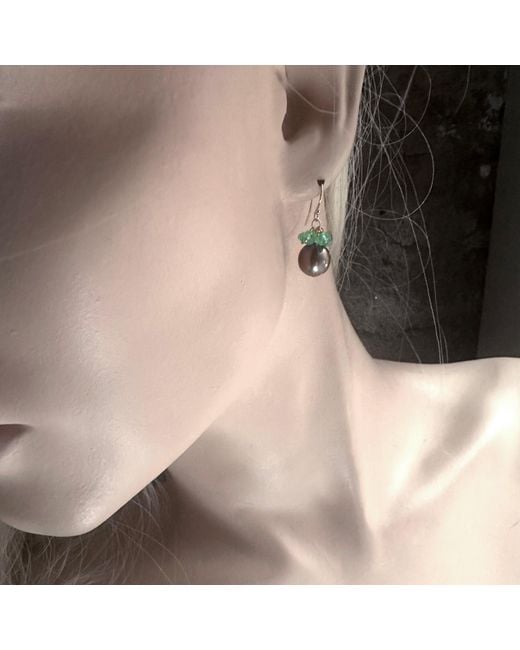 Lori Kaplan Design Green Tahitian Pearl With Opal Cluster Earrings