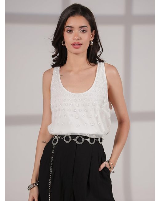 Rose & Nancy White Morena Ivory Hand Embellished Top