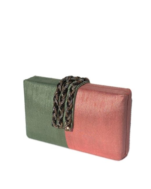 Simitri Pink Guava Braided Fringe Clutch